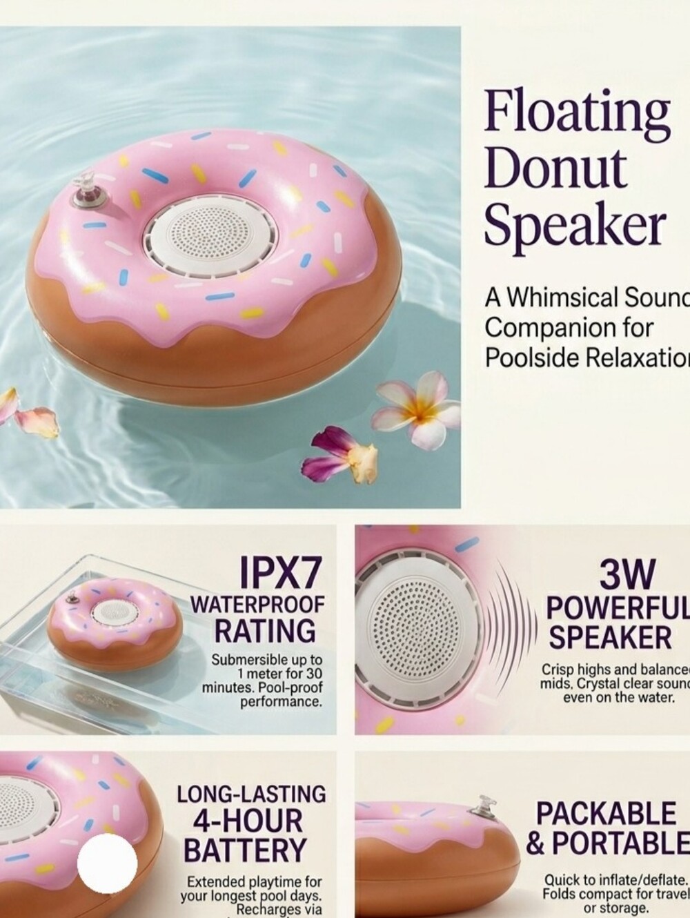 NWT Waterproof Inflatable Floating Donut Pool Speaker 🍩✨ Wireless